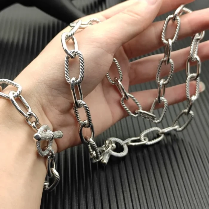 David Yurman Sterling Silver Cable Bracelet with Diamond-Set Rotating Clasp