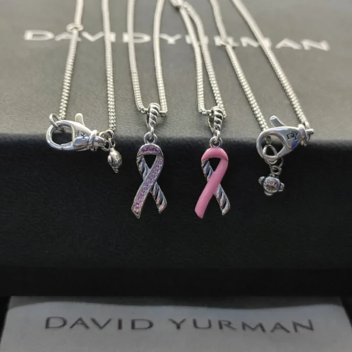 David Yurman Cable Twist Ribbon Pink Diamond Pendant Necklace, Pendant Size 24.4 x 6.7mm, 1.5mm Chain, Length 45cm + 5cm