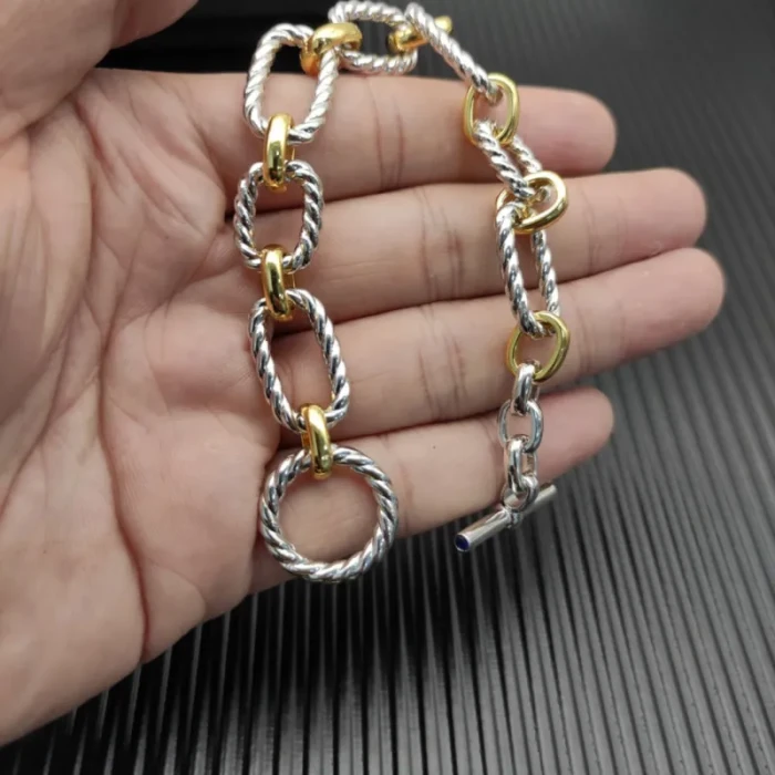 David Yurman Gold and Silver Twisted Cable Bracelet, 19cm