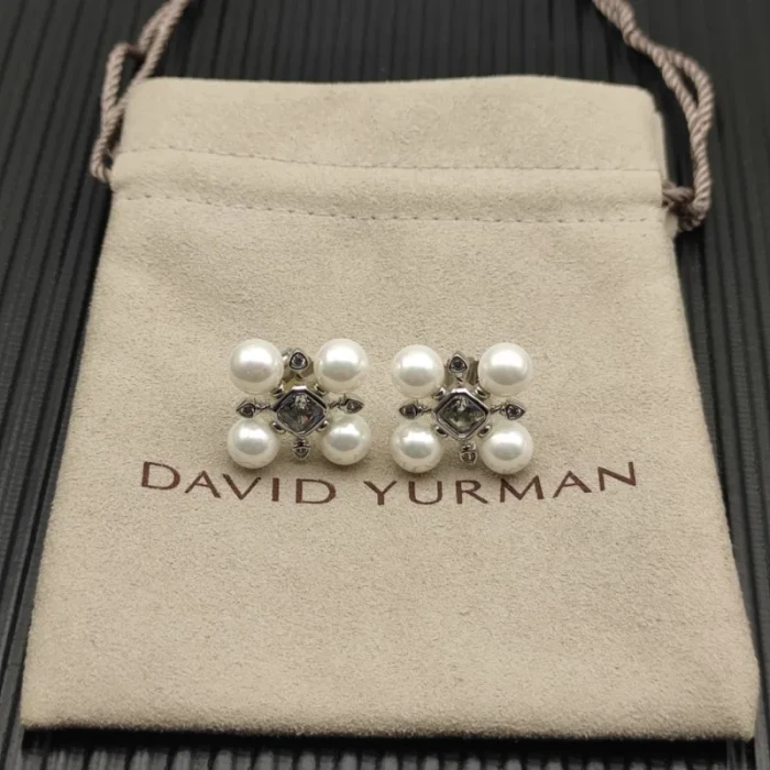 David Yurman 16.5mm Sterling Silver Pyramid Pearl Stud Earrings