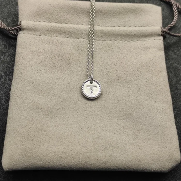 David Yurman Gold Diamond Initial T Disc Pendant Necklace