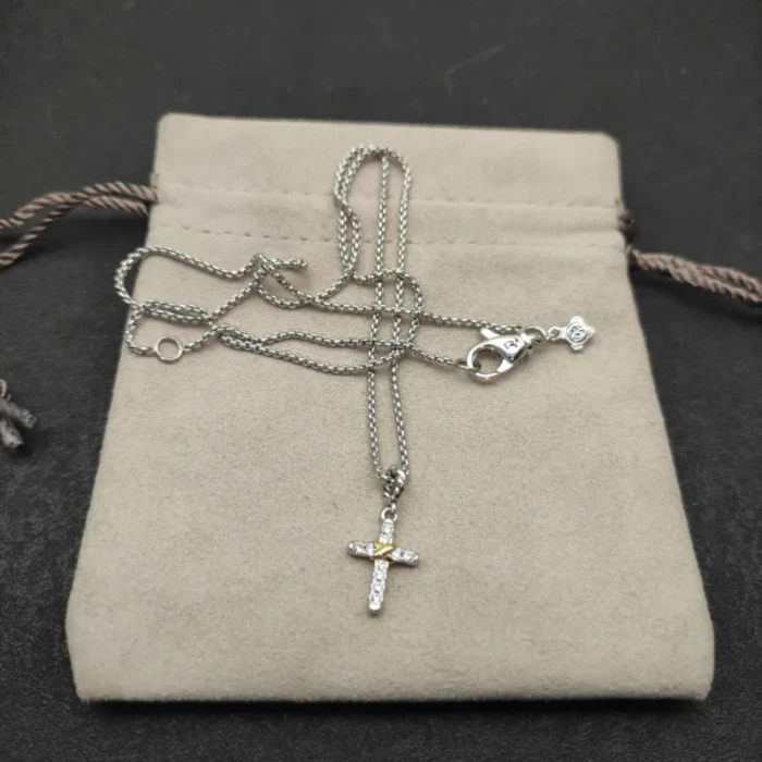 David Yurman Petite X Cross Diamond Necklace, 1.5mm Chain, 45+5cm Adjustable Length