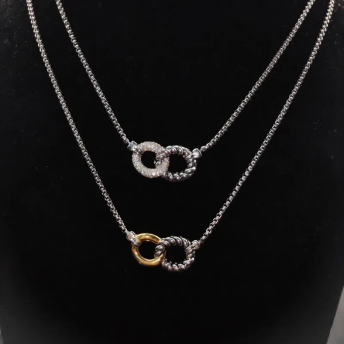 David Yurman Silver Diamond Equestrian Link Necklace, 2mm Chain, 45+5cm Adjustable Length