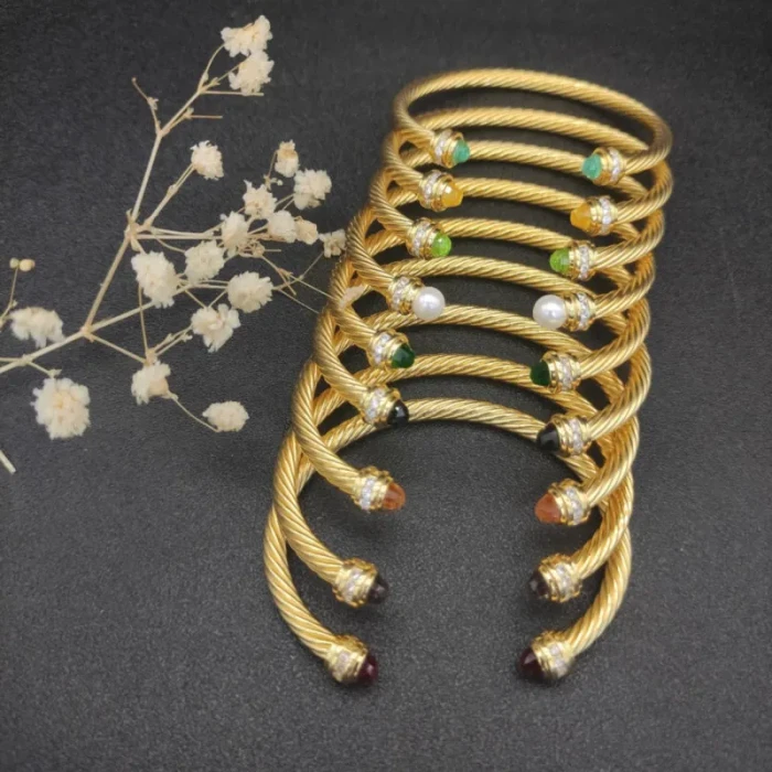 David Yurman 5mm Gold Cable Cuff Bracelet with Diamond-Accented Pearl