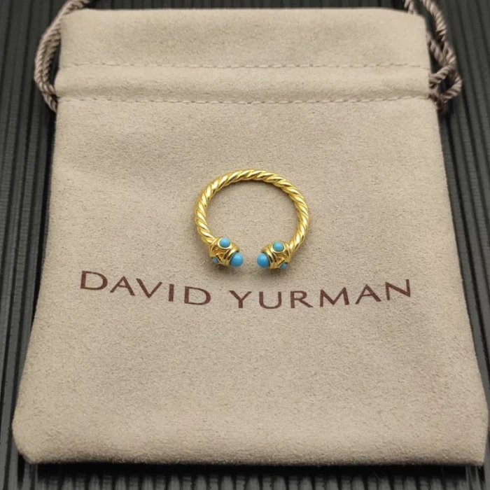 David Yurman 2.3mm Gold Renaissance Turquoise Pavé Diamond Ring