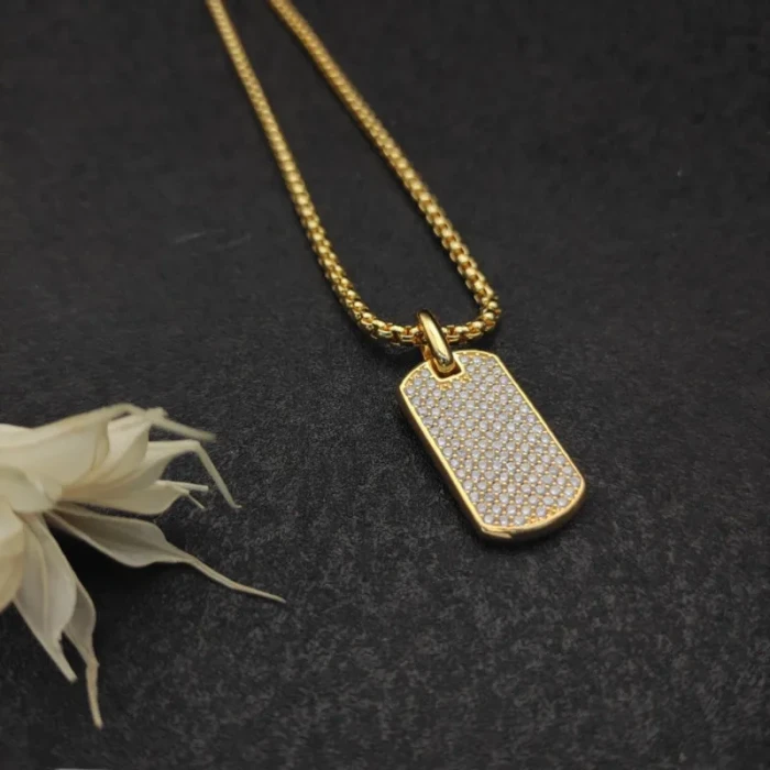 David Yurman Gold Pavé White Diamond Tag Necklace 3mm Chain