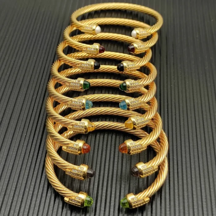 David Yurman Gold 5mm Five-Row Cable Bracelet with Purple Pavé