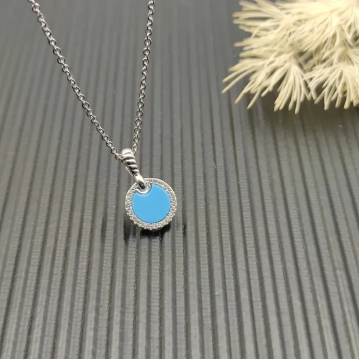 David Yurman Sterling Silver 17.8mm Round Pavé Turquoise Necklace