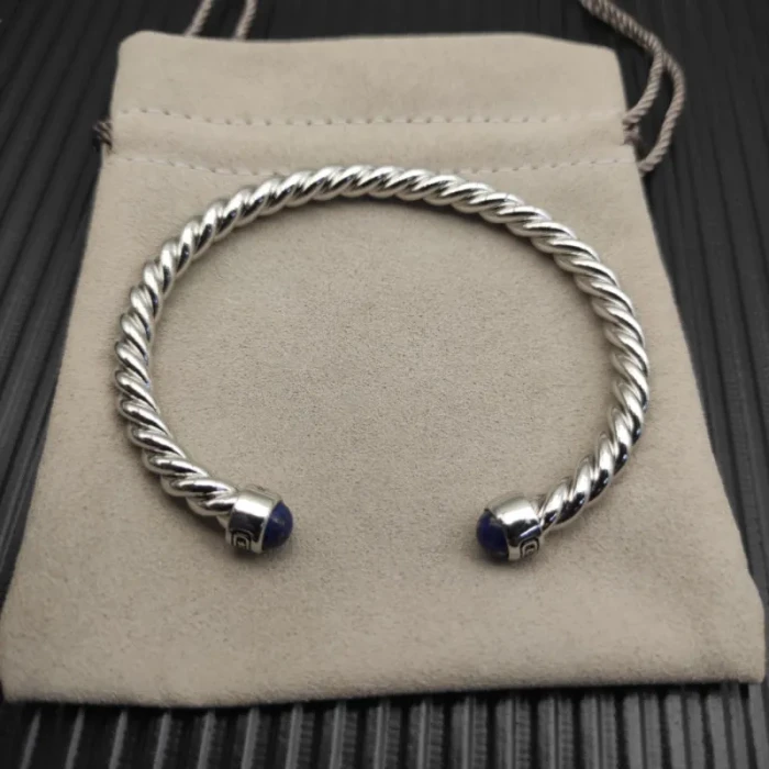 David Yurman 6mm Sterling Silver Lapis Lazuli Cable Cuff Bracelet