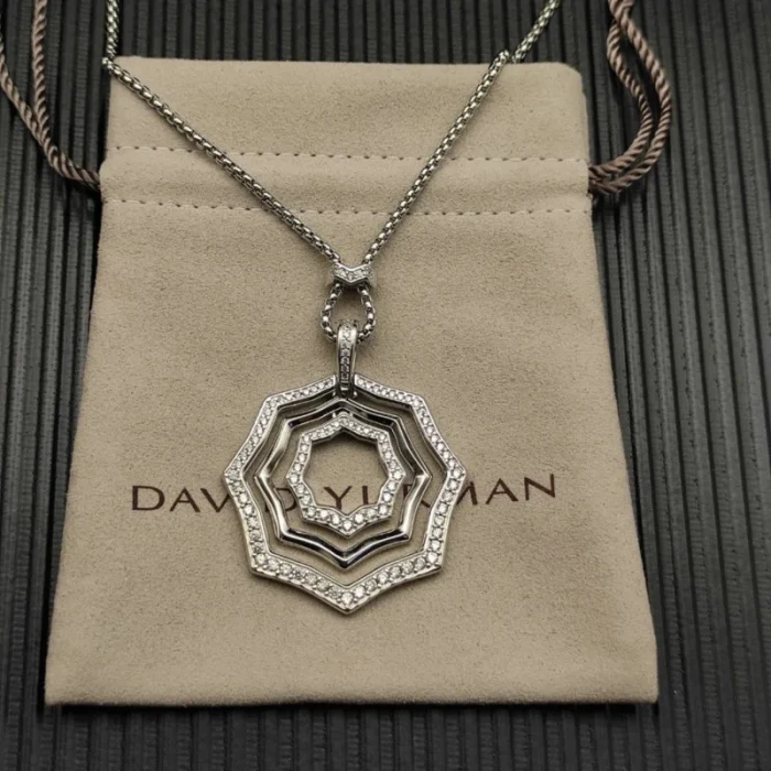 David Yurman Silver 38mm Serrated Stack Necklace