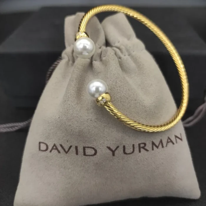 David Yurman 3mm Gold Cable Pearl Bracelet
