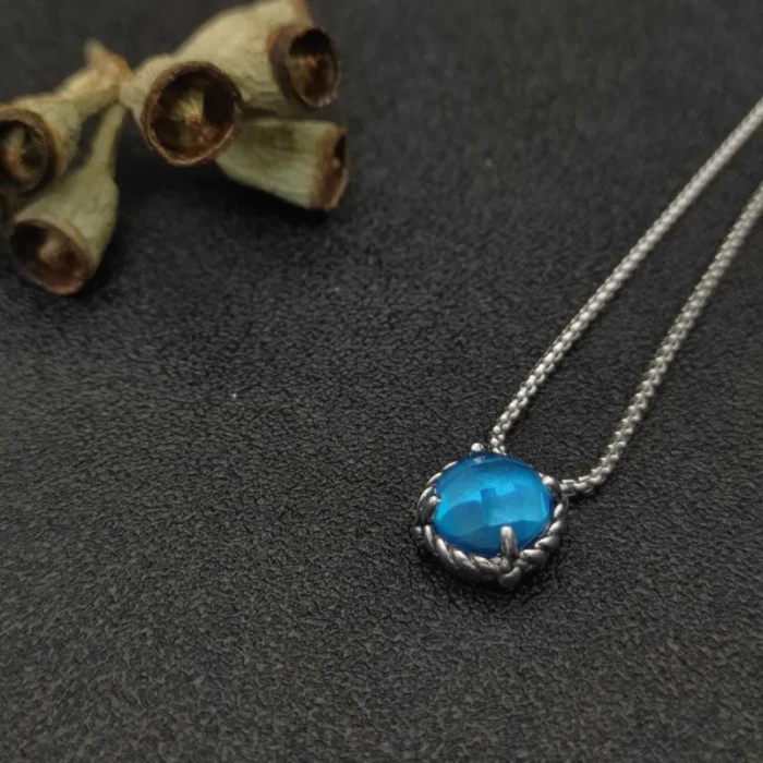 David Yurman 8mm Blue Sapphire Four-Prong Pendant Necklace