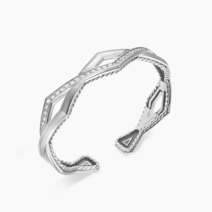 David Yurman Silver Two-Row Cuff Bracelet 13mm, Fits Wrist Size 16cm - 20cm