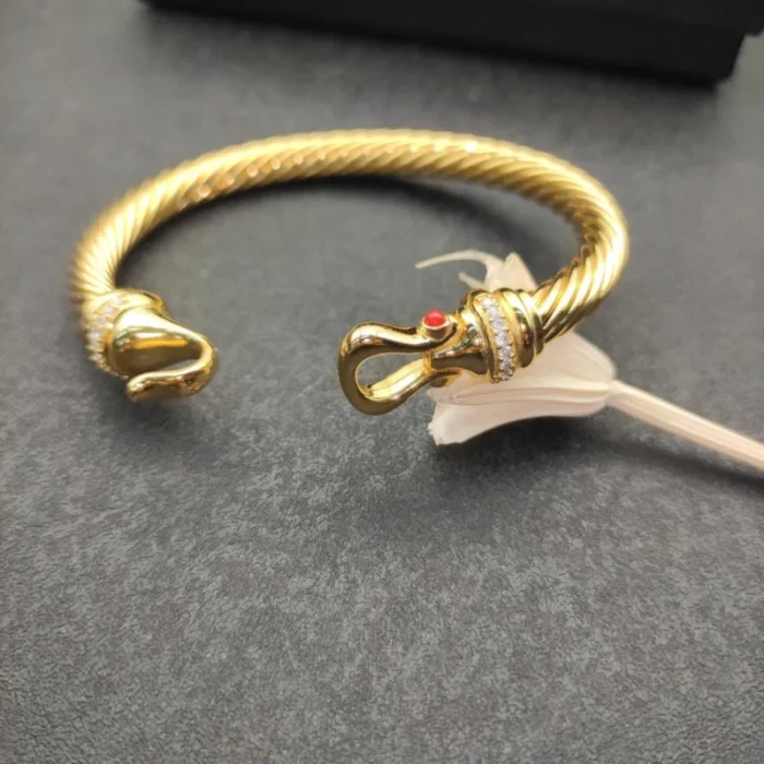 David Yurman Gold-Tone 7mm Diamond Hook Head Cuff Bracelet