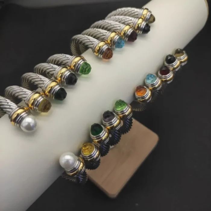 David Yurman 7mm Gold and Silver Pearl Cable Bracelet