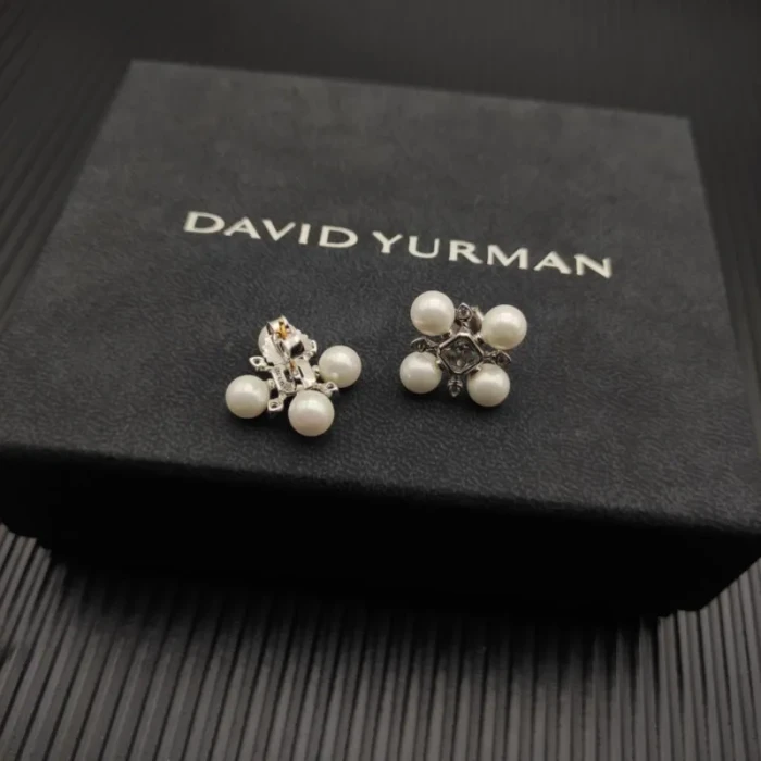 David Yurman 16.5mm Sterling Silver Pyramid Pearl Stud Earrings