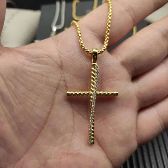 David Yurman Gold-Tone Diamond Cross Pendant Necklace