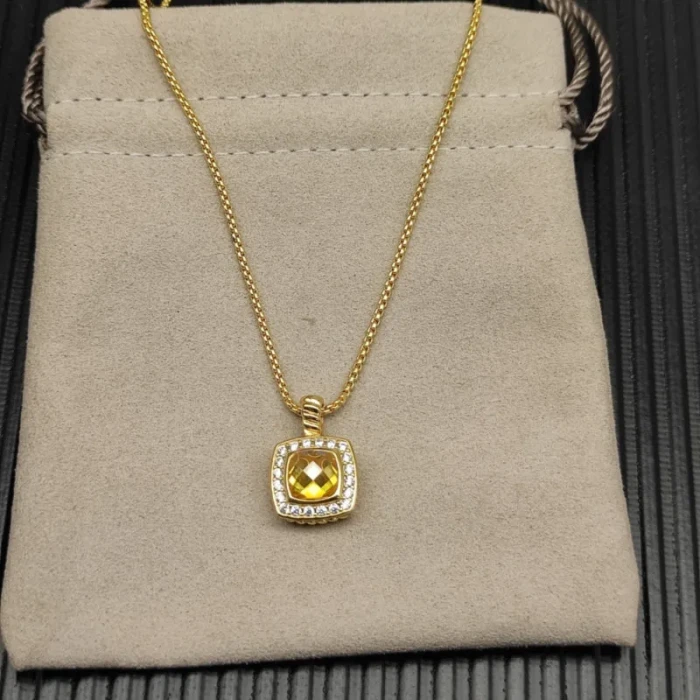 David Yurman Gold Square Yellow Diamond Pendant Necklace, 1.5mm Chain, Length 45cm + 5cm