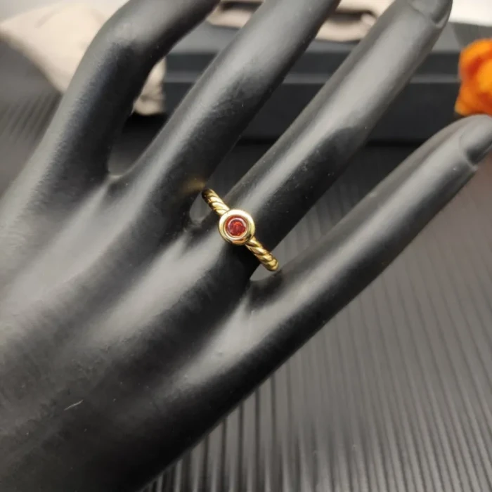 David Yurman Gold 2.8mm Petite Cable Red Pavé Diamond Ring