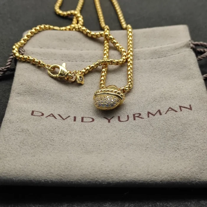 David Yurman Silver Half Pavé Diamond Necklace, 3mm Chain, 50+5cm Adjustable Length