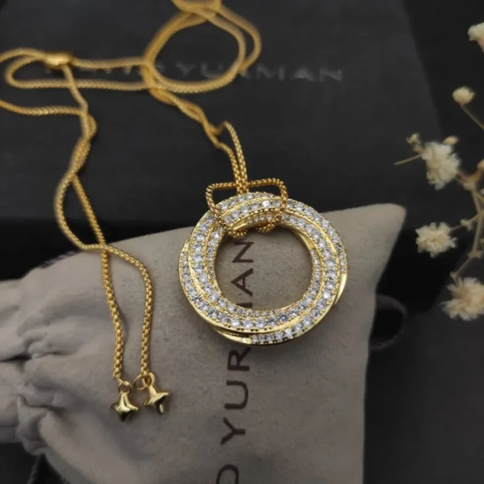 David Yurman 30mm Gold Tone Round Pavé-Crystal Necklace