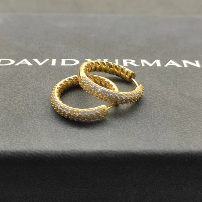 David Yurman Gold Half Pavé Diamond Stud Earrings, 25.4×4.8mm