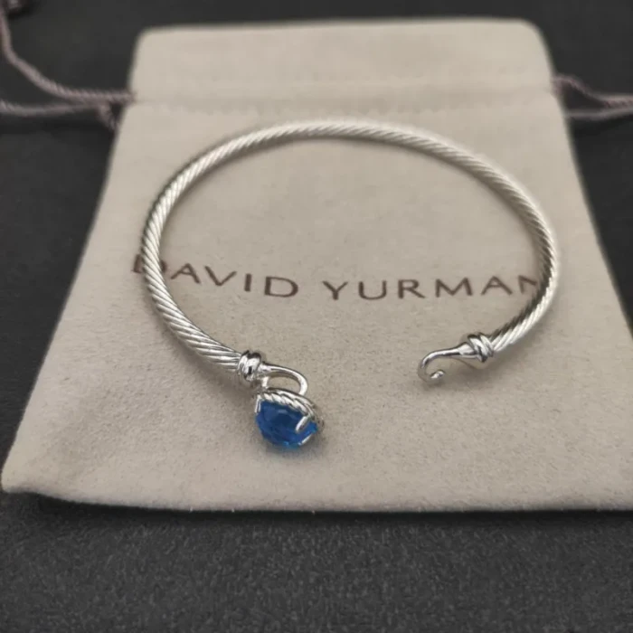 David Yurman 3mm Blue Diamond Cable Cuff Bracelet