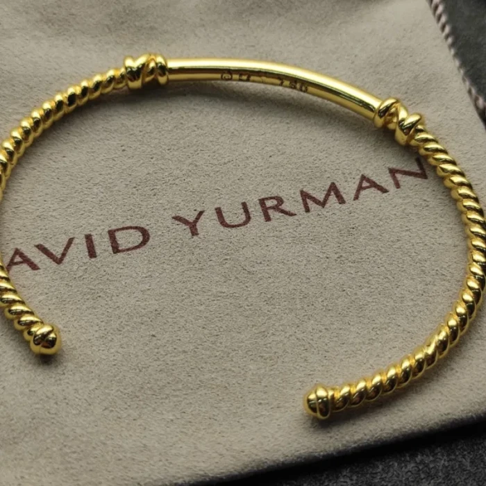 David Yurman Gold 3mm Gold Wire Cuff Bracelet, Fits Wrist Size 15cm - 18cm
