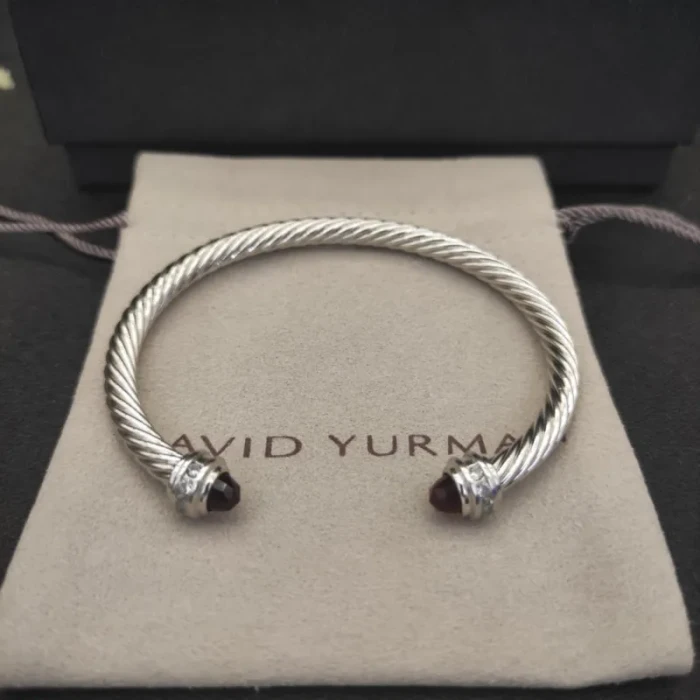 David Yurman 5mm Cable Classics Red Gemstone End Cuff Bracelet
