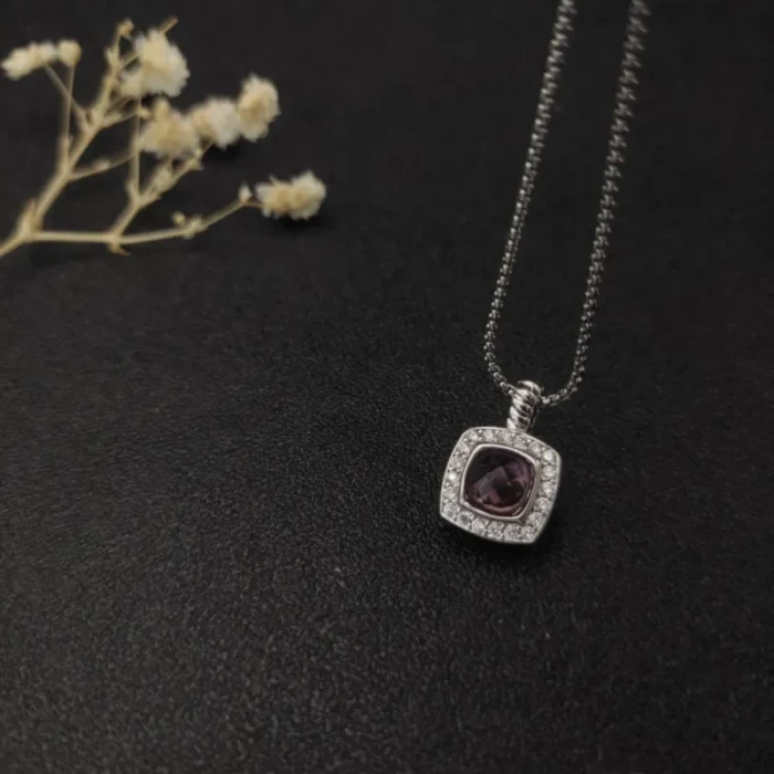 David Yurman 7mm Square Purple Diamond Pendant Necklace