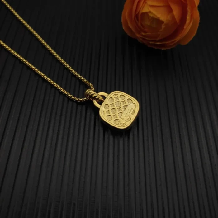 David Yurman Gold 14mm Square Green Diamond Necklace
