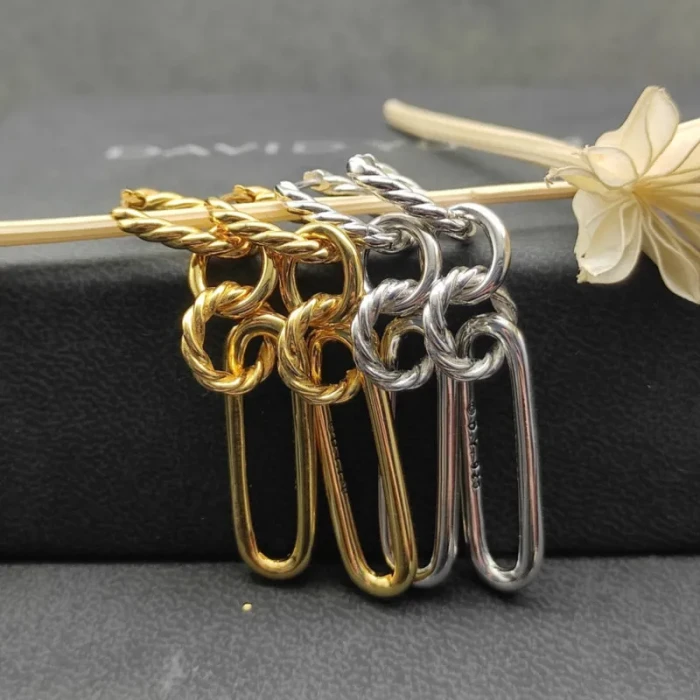 David Yurman Gold Four-Ring Earrings, 53.5mm Length