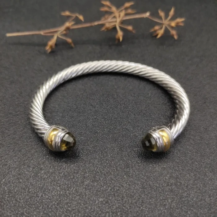 David Yurman Gold and Silver 7mm Double End Cap Cable Bracelet with Brown Pavé
