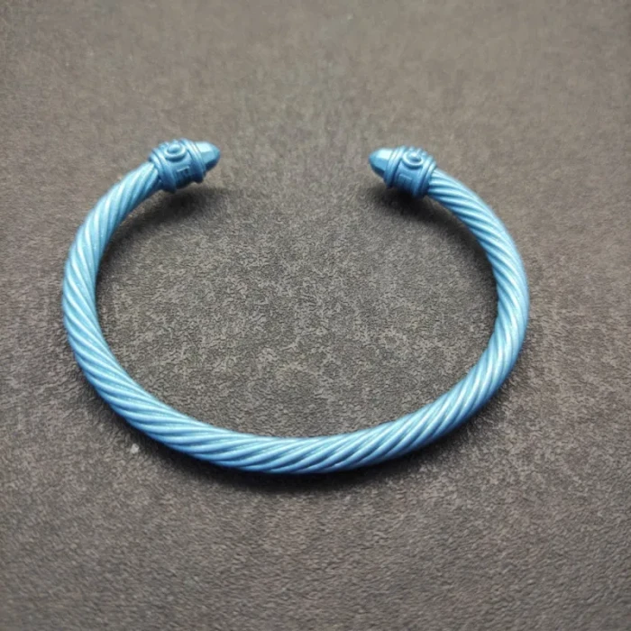 David Yurman 5mm Light Blue Colorful Enamel Cuff Bracelet, Fits Wrist Size 16cm - 20cm