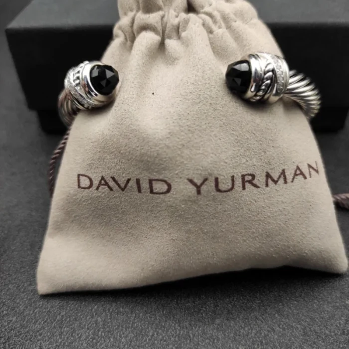 David Yurman 7mm Cable Bracelet with Rotating Black Diamond End Caps