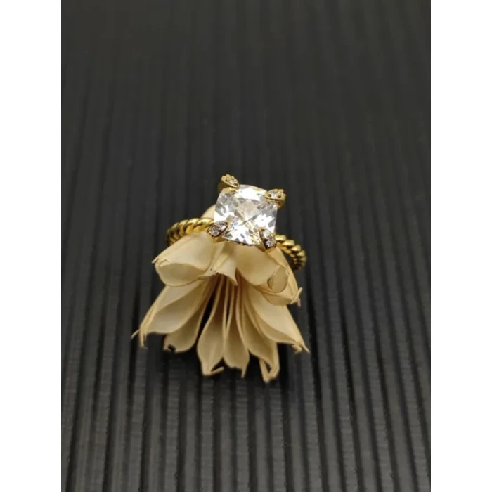 David Yurman Gold 8mm Four-Prong White Diamond Ring