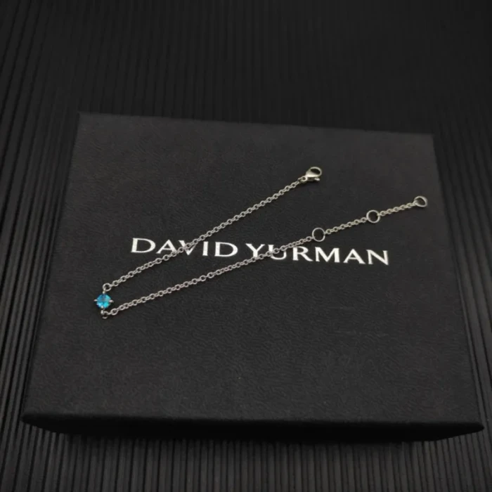 David Yurman 4mm Sterling Silver Single Stone Deep Blue Diamond Bracelet