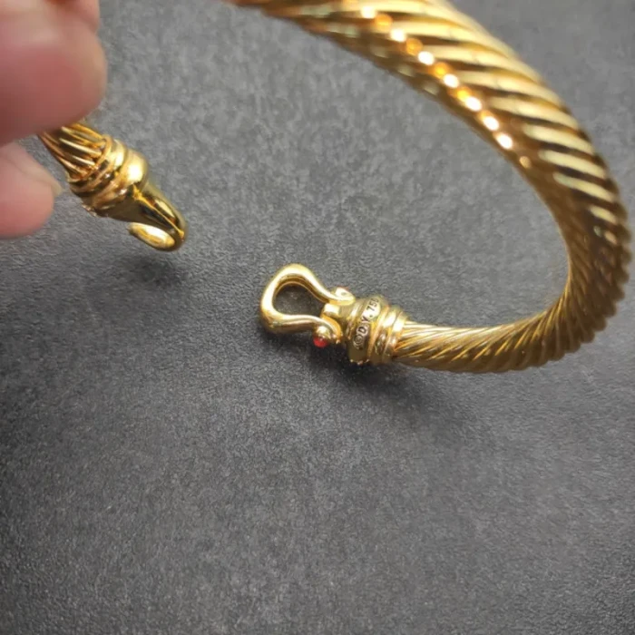 David Yurman Gold-Tone 7mm Diamond Hook Head Cuff Bracelet