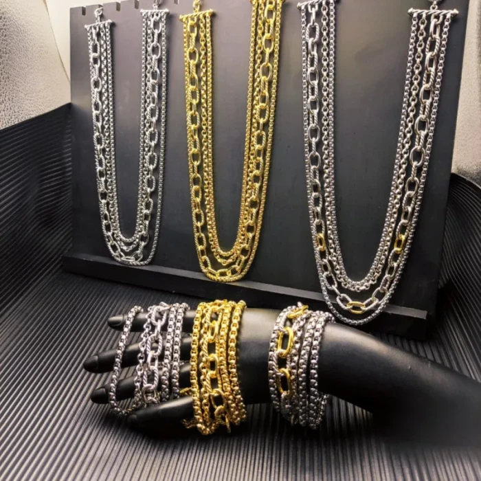 David Yurman Gold and Silver 29mm Multi-Row Chain Necklace