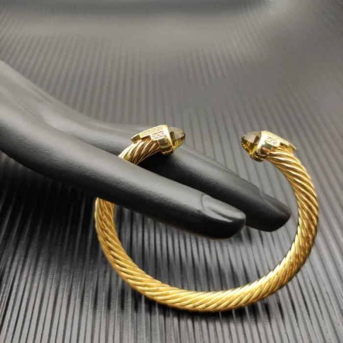 David Yurman 7mm Gold-Tone Cable Cuff Bracelet Brown Diamonds