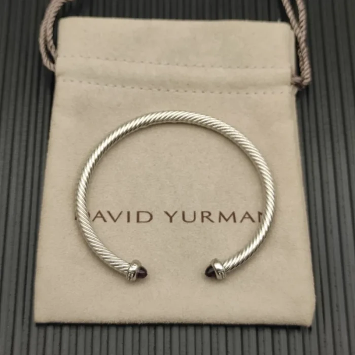 David Yurman 4mm Sterling Silver Purple Diamond Bangle Bracelet