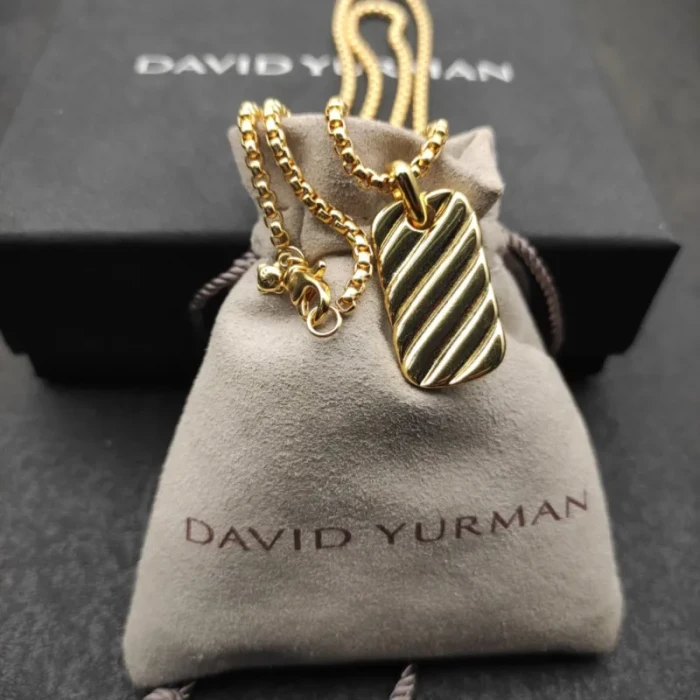 David Yurman Gold Square Wave Pendant Necklace, 3mm Chain, Length 50cm + 5cm
