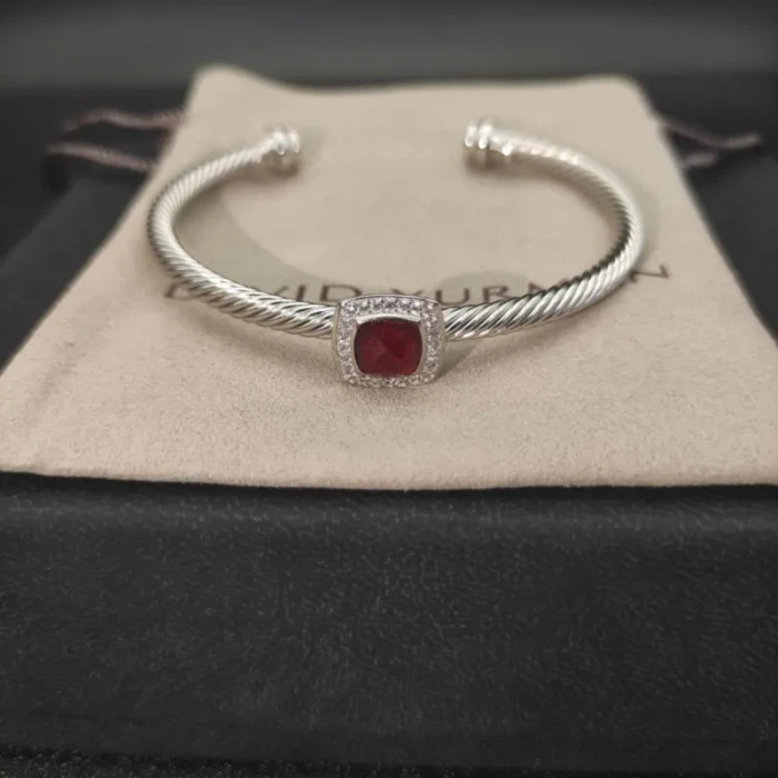 David Yurman 4mm Square Pavé Cable Bracelet with Red Diamonds