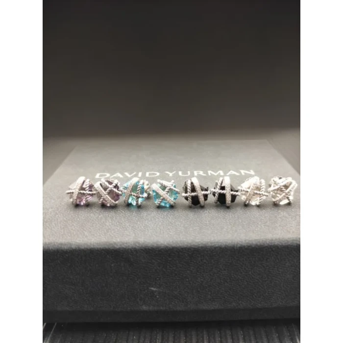 David Yurman Hexagonal Purple Diamond Stud Earrings