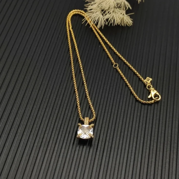 David Yurman Gold 11mm Four-Prong White Diamond Necklace