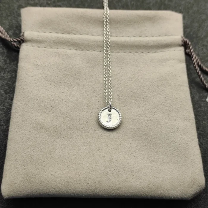 David Yurman Silver Diamond Letter J Round Pendant Necklace, Length 42cm + 3cm + 3cm