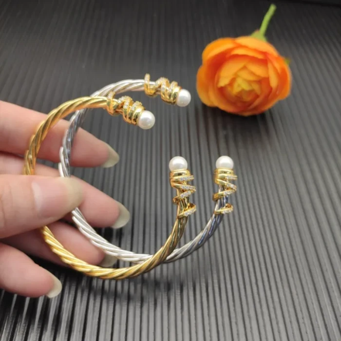 David Yurman 4mm Gold Twisted Cable Pearl Bracelet