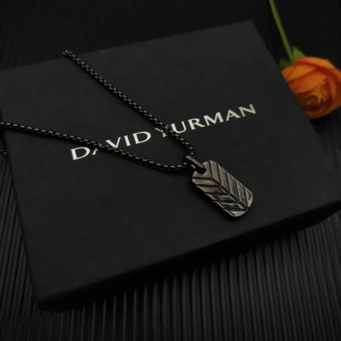 David Yurman Black and Gold Pavé White Diamond Logo Necklace