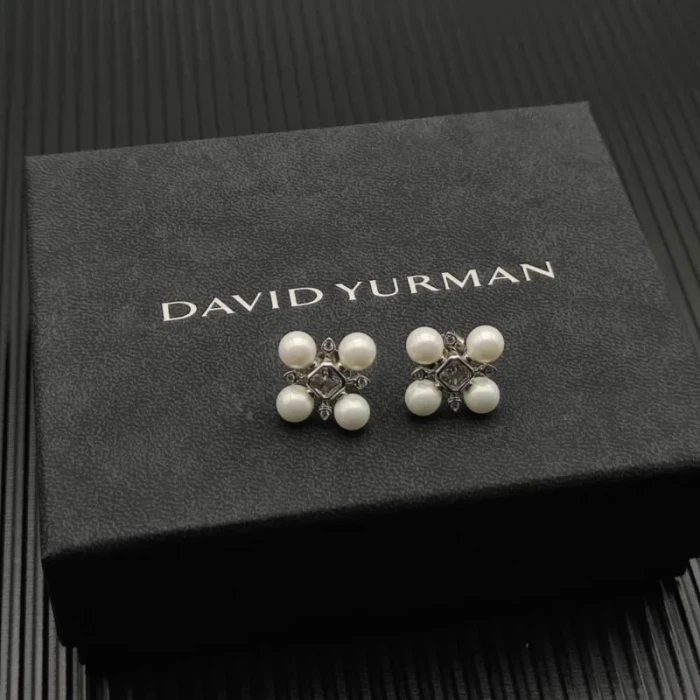 David Yurman 16.5mm Sterling Silver Pyramid Pearl Stud Earrings