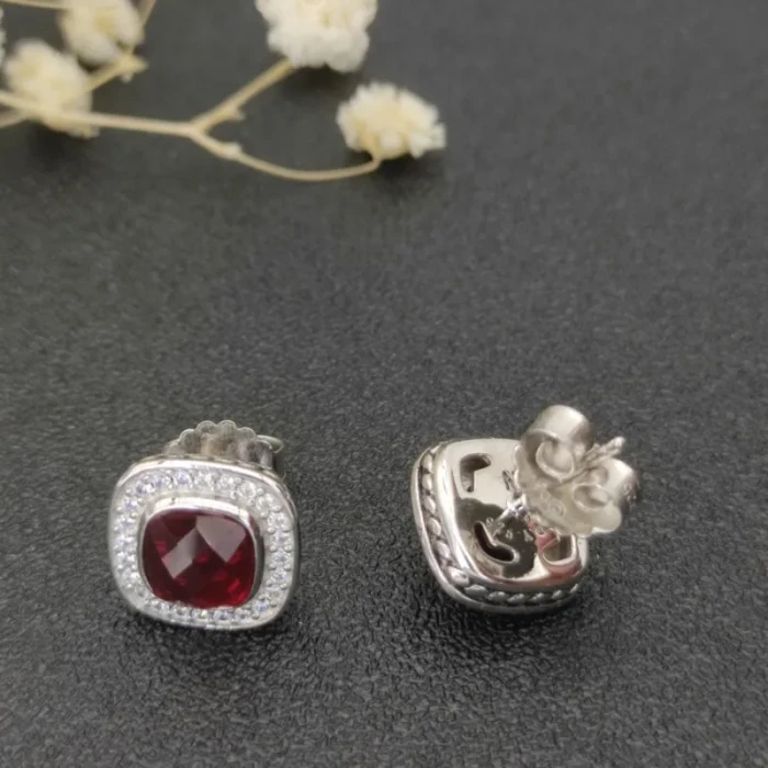 David Yurman 7mm Square Red Diamond Stud Earrings